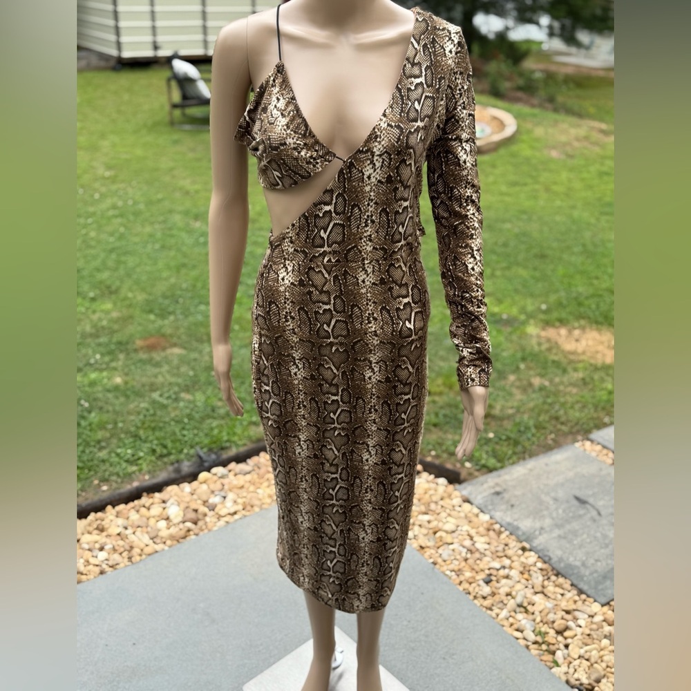 JLUXLABEL Brown and Cream Patterned Dress